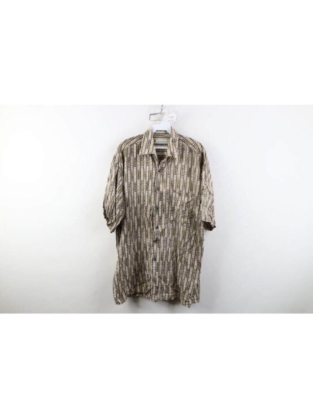 Vintage 90s Streetwear Mens XL Rayon Gabardine Geometric Collared Button Shirt